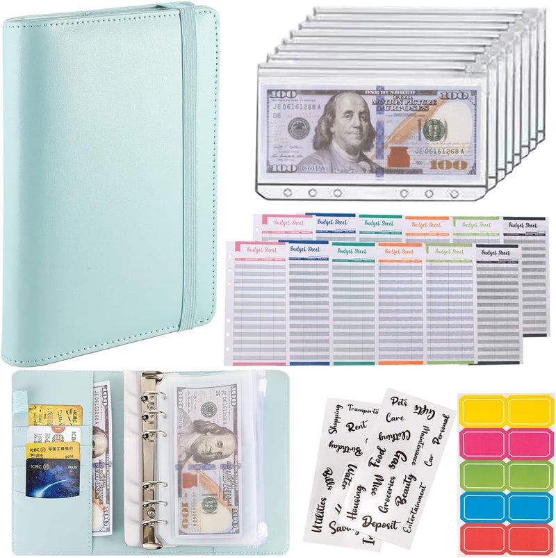 NICOOTHBudget Binder Cash Envelopes A6 Money Saving Binder with Zipper envelopes (Navy Blue) - Image 1